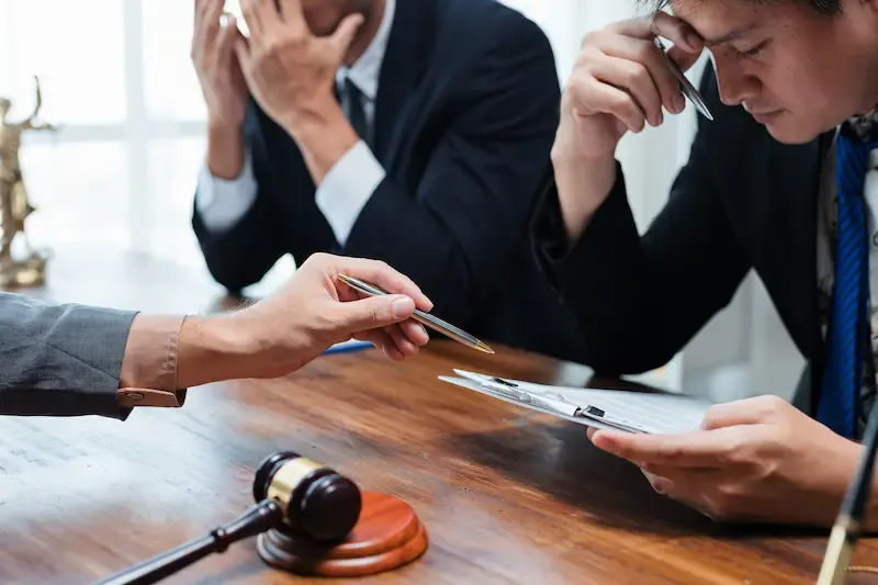 Lawyer talking to clients about robbery charges in Texas